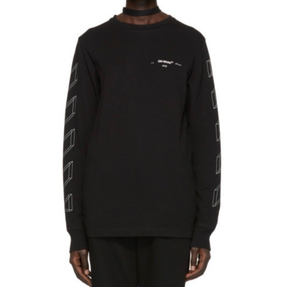 Off-White Women's Black White FW 2019 Diagonal‎ 3D Long Sleeve T-Shirt Size XL